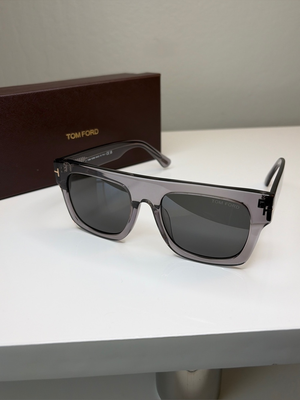 Womens Original Designer TF Sunglasses with Grey Acetate Frame and Smoke Lenses